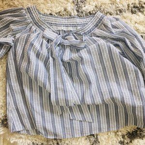 Off-shoulder blue stripped top